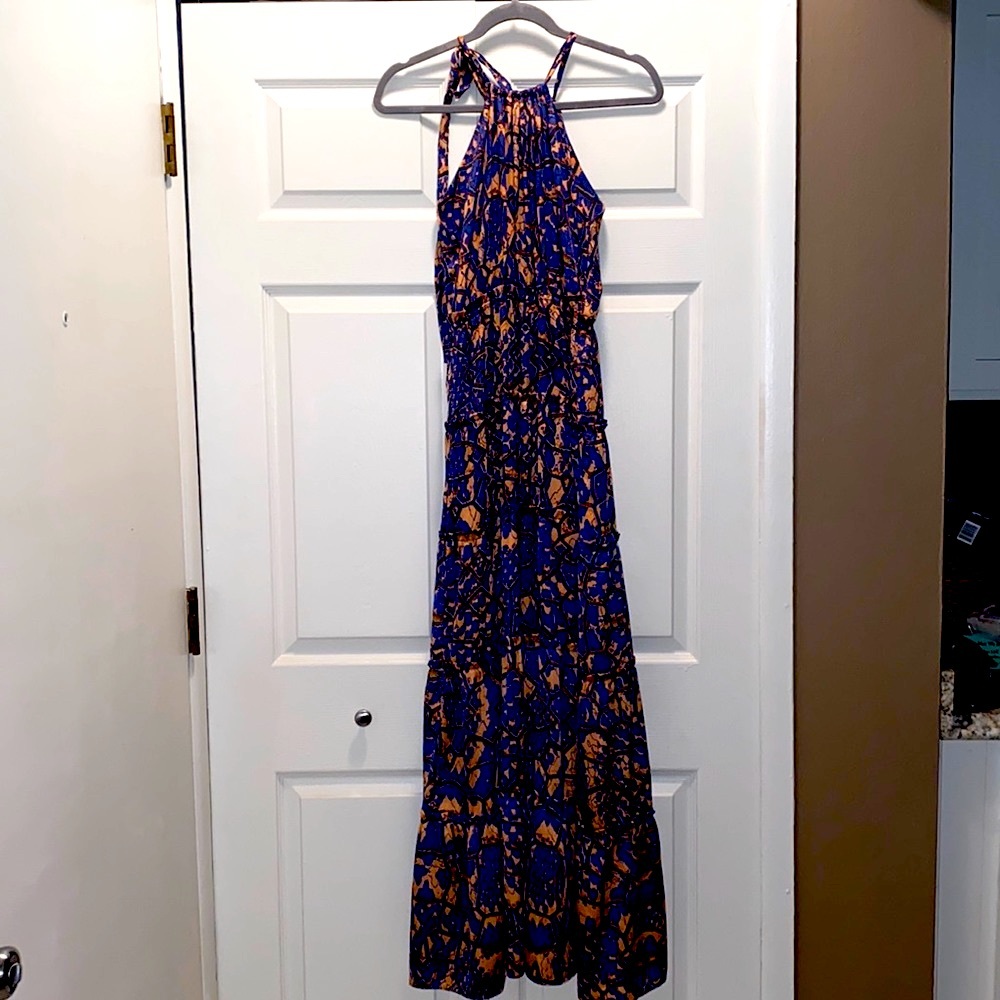 Satin Multi Colored Ruffled Maxi Dress Sz L